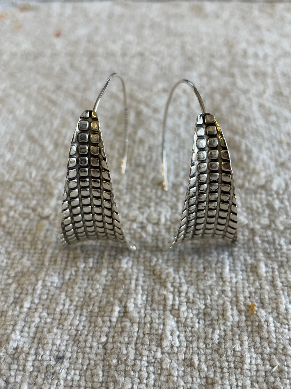 Silver 925 Textured Wave Drop Earrings - Women Jewelry